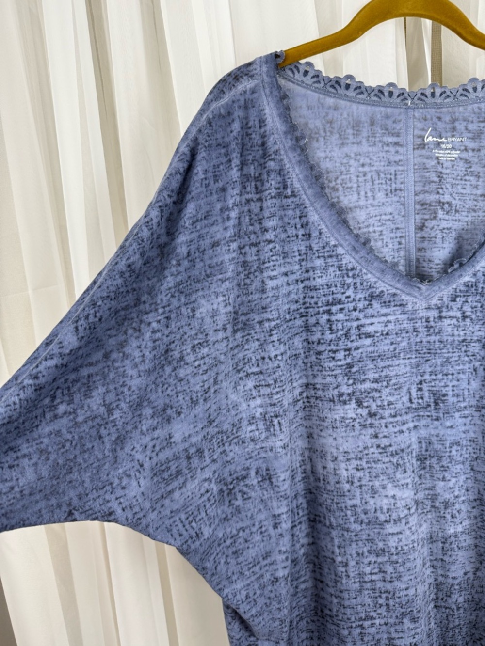Lane Bryant 18/20 Blue Dolman Sleeve Top Lace Hem Soft Knit - Picture 2 of 4
